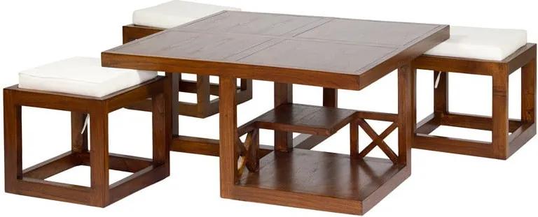 Set konferenčného stolíka a 3 stoličiek z dreva mindi Santiago Pons Ara