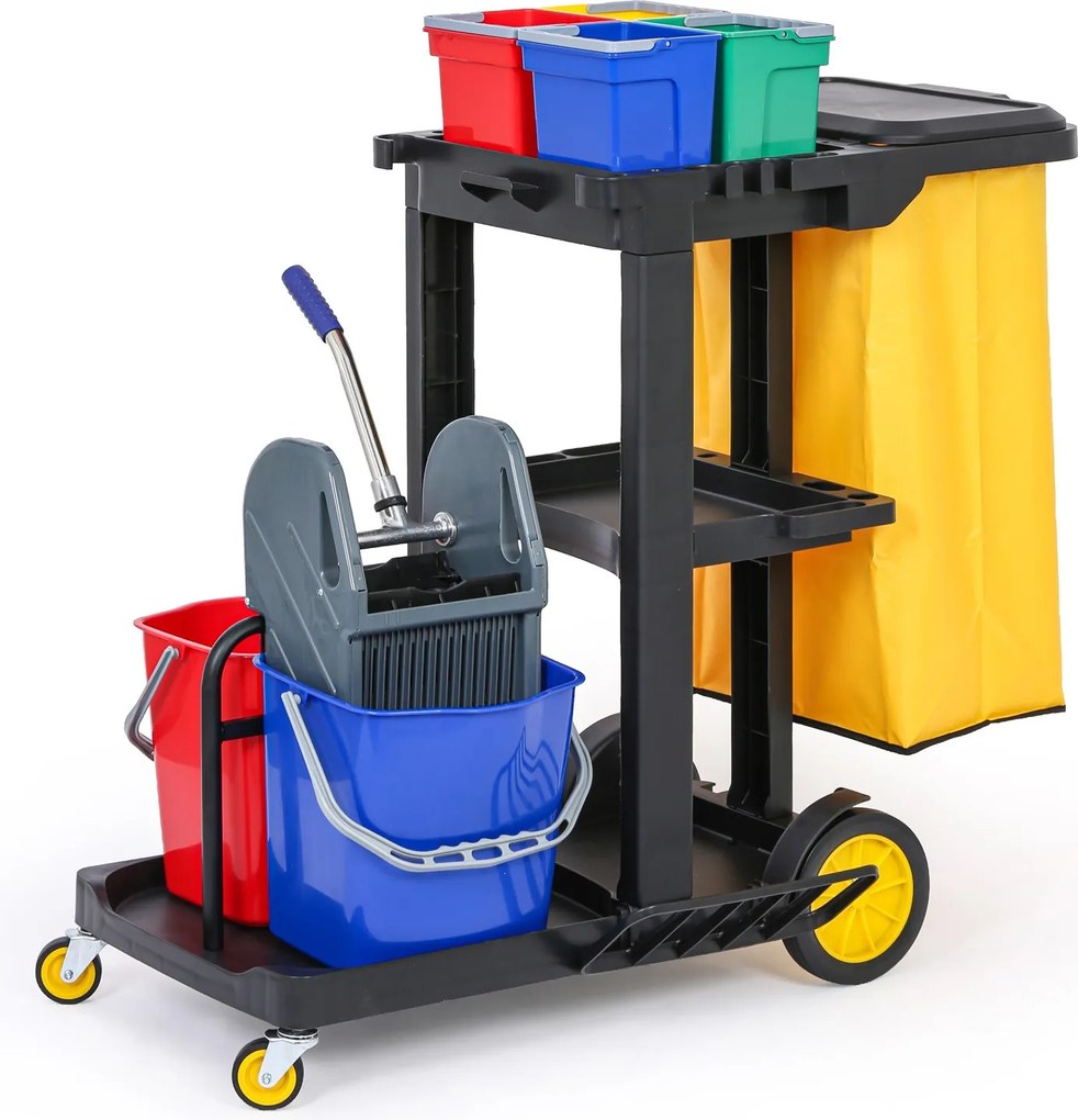 Profesionálny upratovací vozík so 6 vedrami a vrecom s vekom, 1120 × 710 × 1100 mm