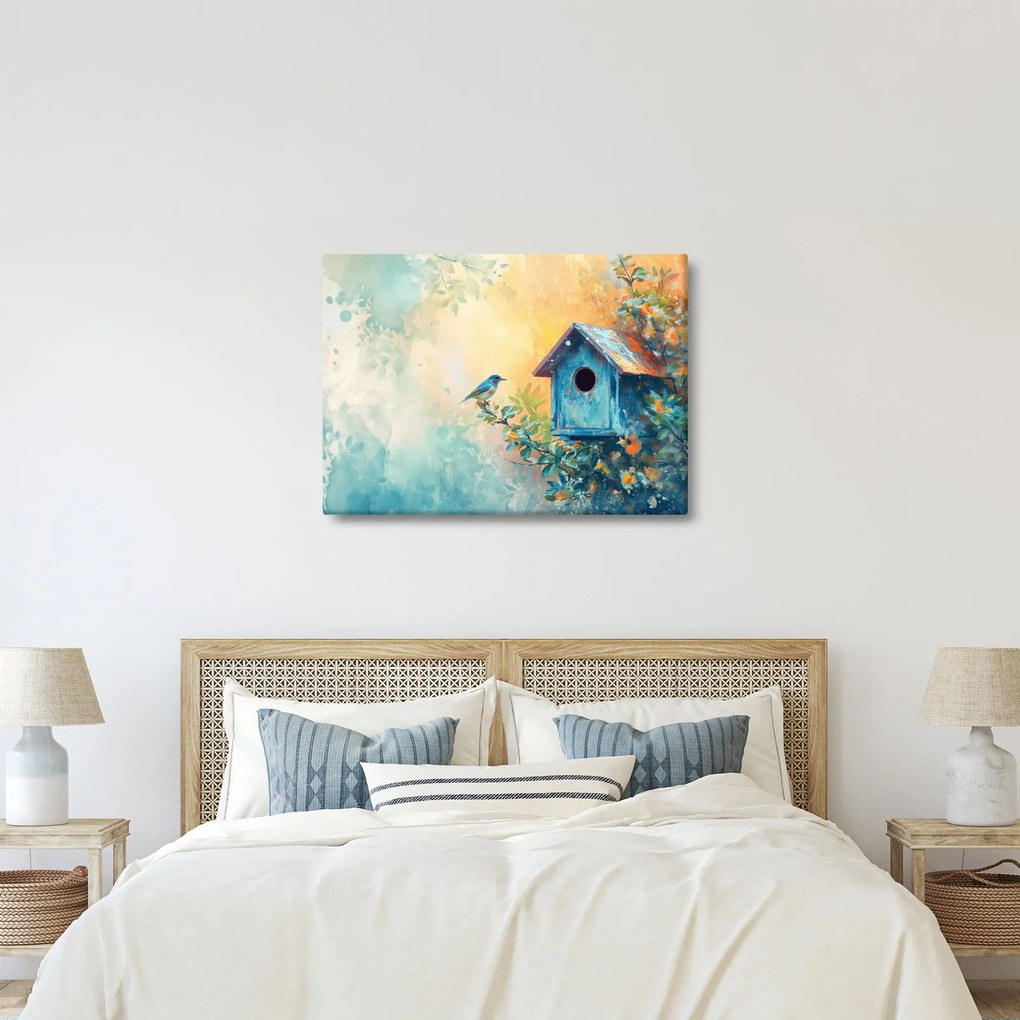 Obraz - Vtáčia búdka, akvarel (70x50 cm)