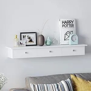 Nástenná polica Liwos so zásuvkami biela