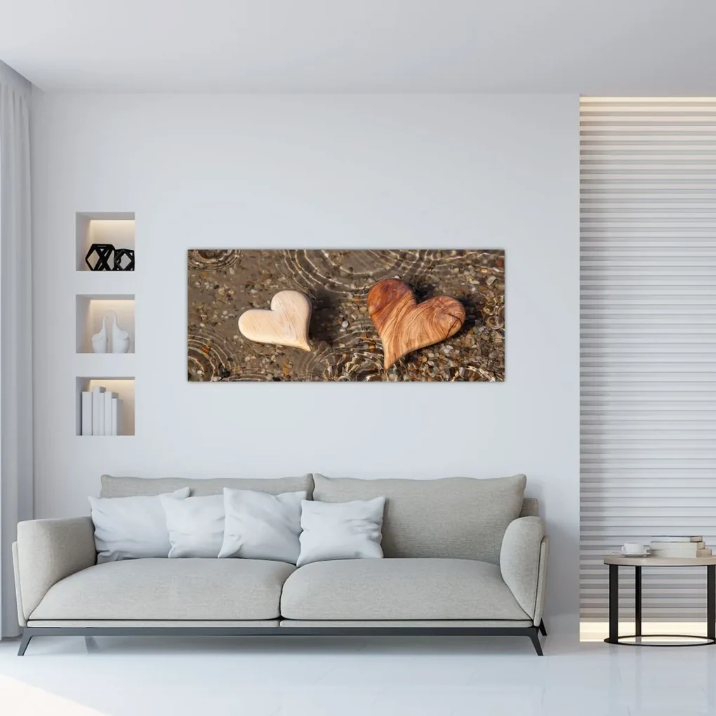 Obraz - Drevené srdiečka (120x50 cm)