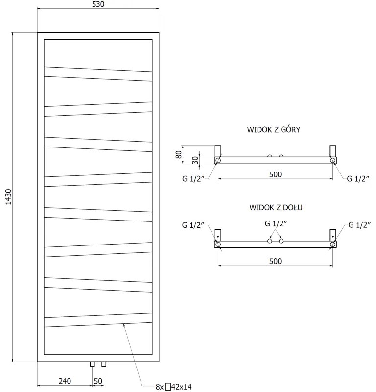 Mexen, Mexen Zoom dekoratívny kúpeľňový radiátor 1430 x 530 mm, 477 W, antracit - W130-1430-530-00-66