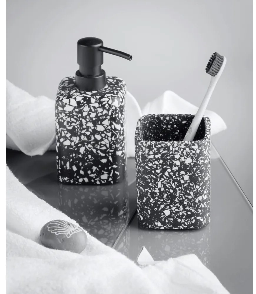 Čierny téglik na zubné kefky Wenko Terrazzo