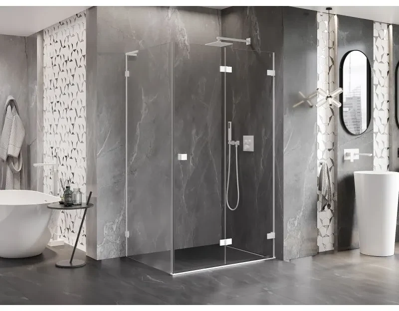 Mexen Lunar-F L, pravý sklápací sprchový kút 95 x 80 cm, 8mm číre sklo, biely profil, 836L-095-080-20-00-P