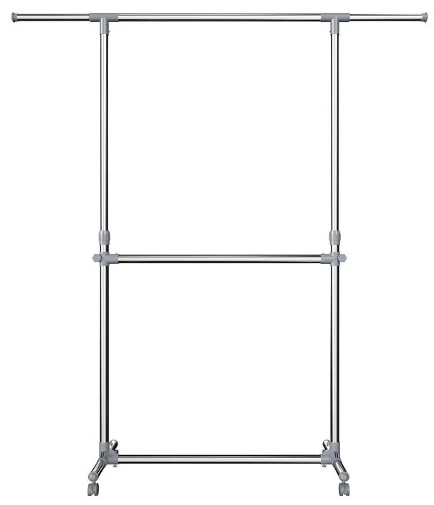 SongmicsHome Stojan na oblečenie dvojstupňový JASON 93x49x113-198cm, strieborná