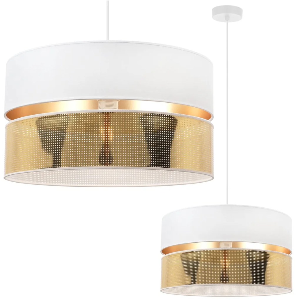 Závesné svietidlo Asti2, 1x PVC/biele textilné tienidlo, (fi 40cm), g, w