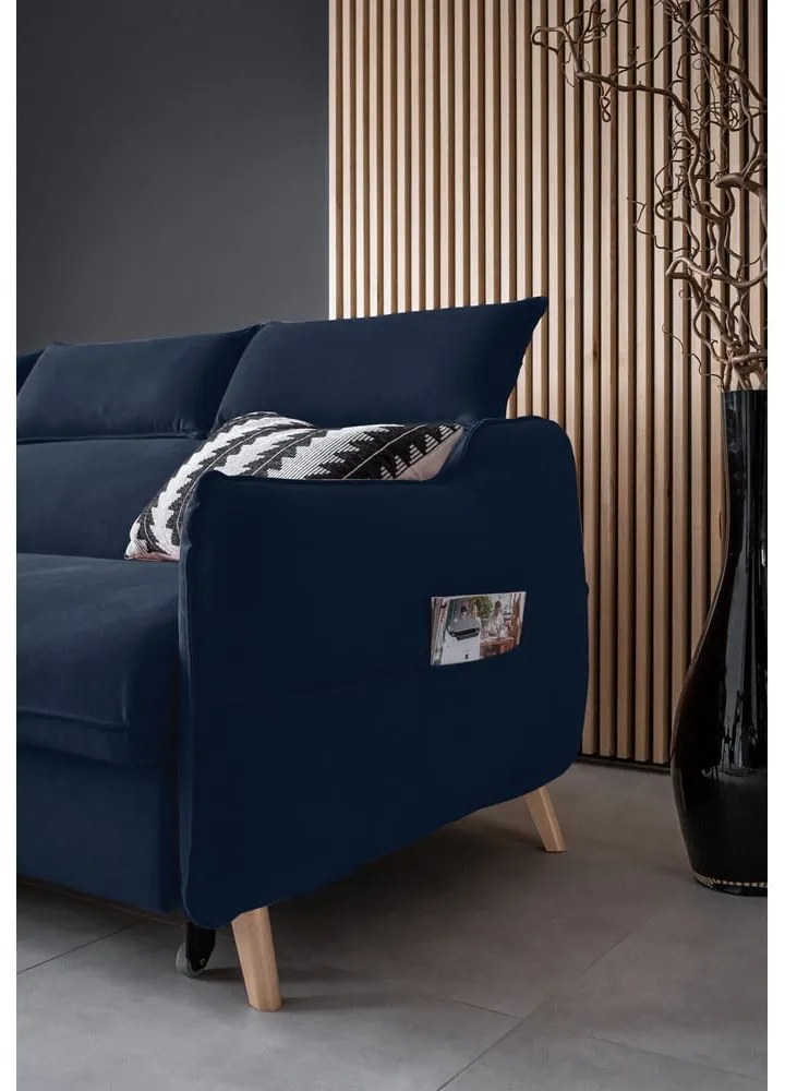 Tmavomodrá zamatová rozkladacia rohová pohovka (ľavý roh) Sweet Harmony – Miuform