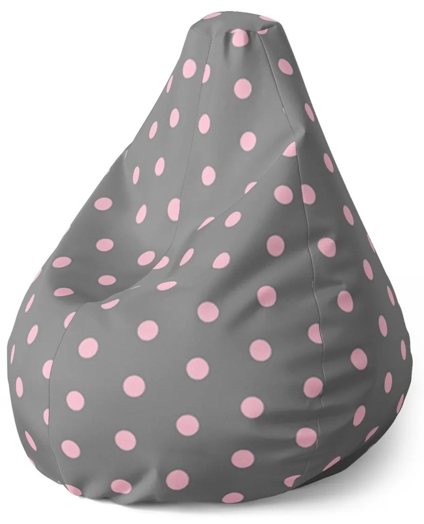 Sablio Sedací vak Pear Ružové bodky na šedej - 140 x 100 x 25 cm