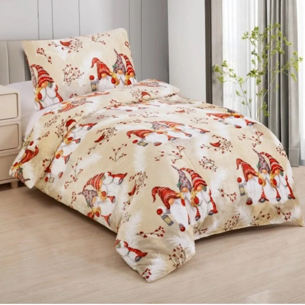 Mikroplyšové obliečky Gnome hnedý 200x140cm+90x70cm TiaHome