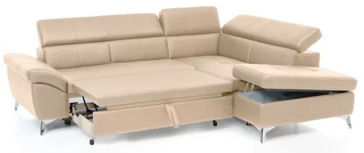 Kožená rohová sedacia súprava SALERNO II pravá, béžová, rozkladacia