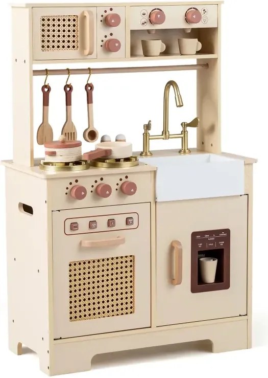 Detská kuchynka so svetlom a zvukom, detská kuchynka so sporákom a mikrovlnnou rúrou, kuchynka pre bábiky, drevená kuchynka vrátane príslušenstva