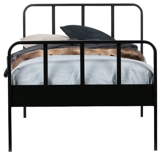 Čierna kovová jednolôžková posteľ s roštom 90x200 cm Mees – WOOOD