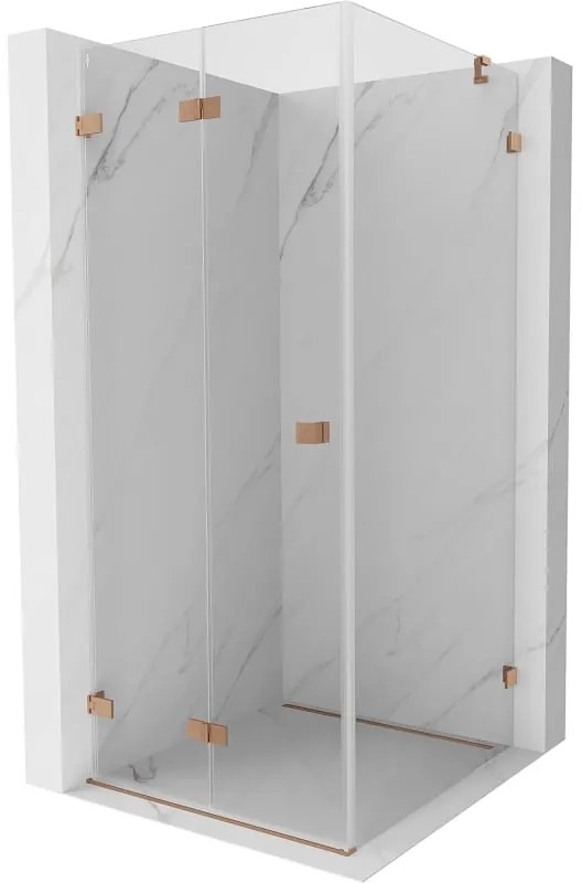 Mexen Lunar-F, 1-krídlový sprchový kút so skladacími dverami, ľavý, 80 x 80 cm, 8mm číre sklo, medený profil, 836-080-080-65-00-L