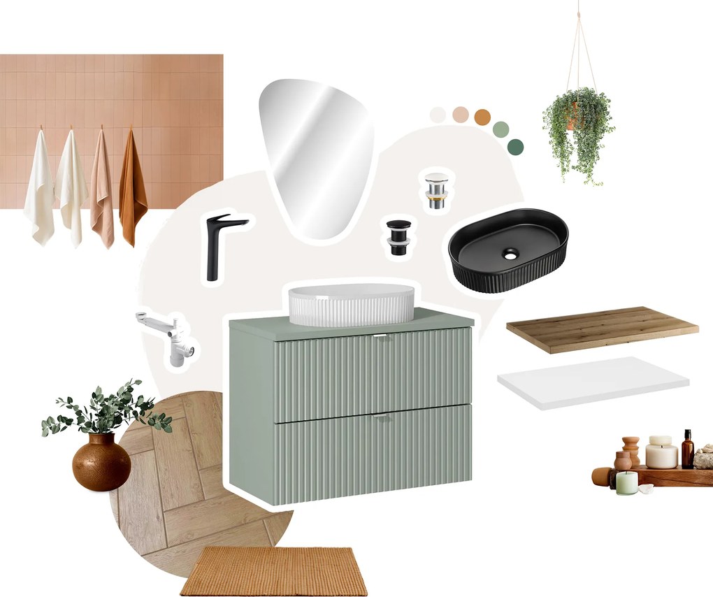 Comad Kúpeľňová skrinka pod doskové umývadlo Line Reed Green 60 rákosovo zelená/dub coast evoke