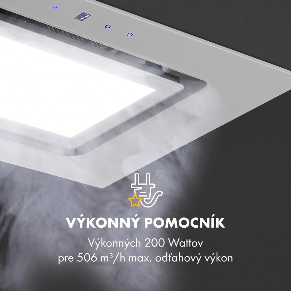 Klarstein Hektor Brilliant Edition, digestor, 52 cm, vstavaný, 506 m³/h, dotykové ovládanie, sklo, biely