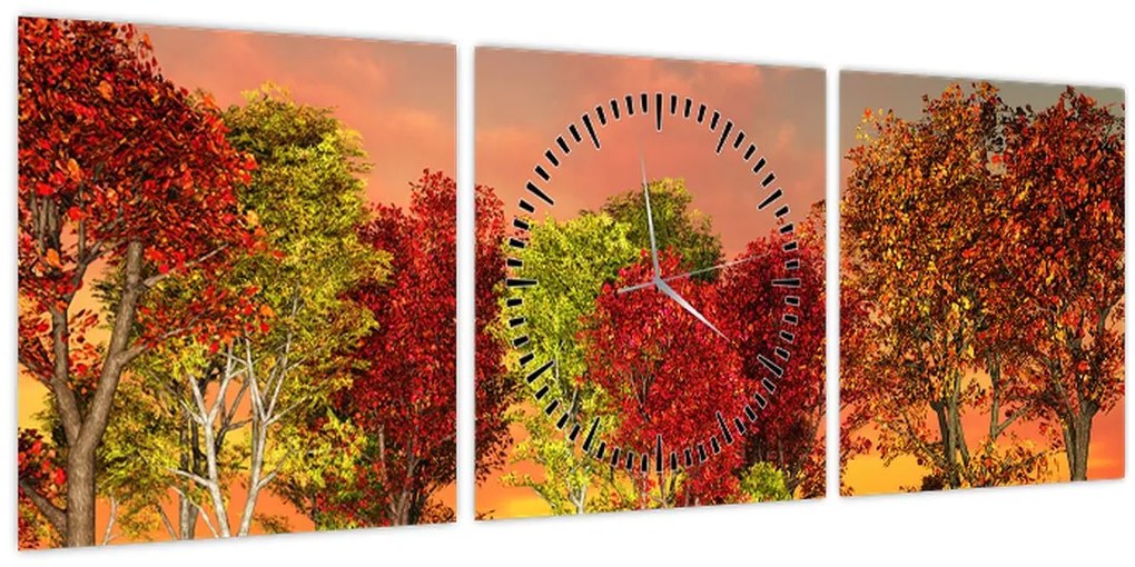 Obraz - Farebné stromy (s hodinami) (90x30 cm)