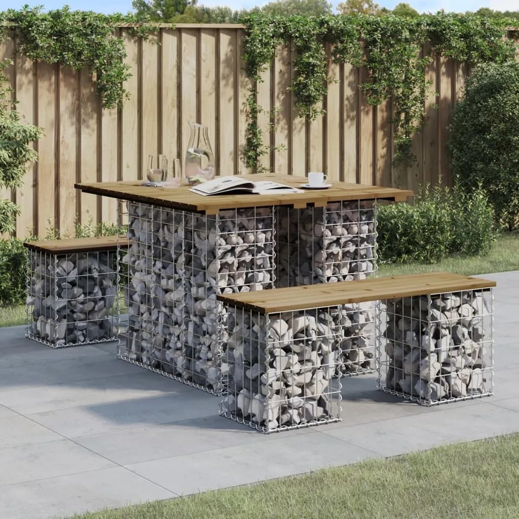 Záhradná lavička gabiónový dizajn 100x102x72cm impreg. borovica 834373