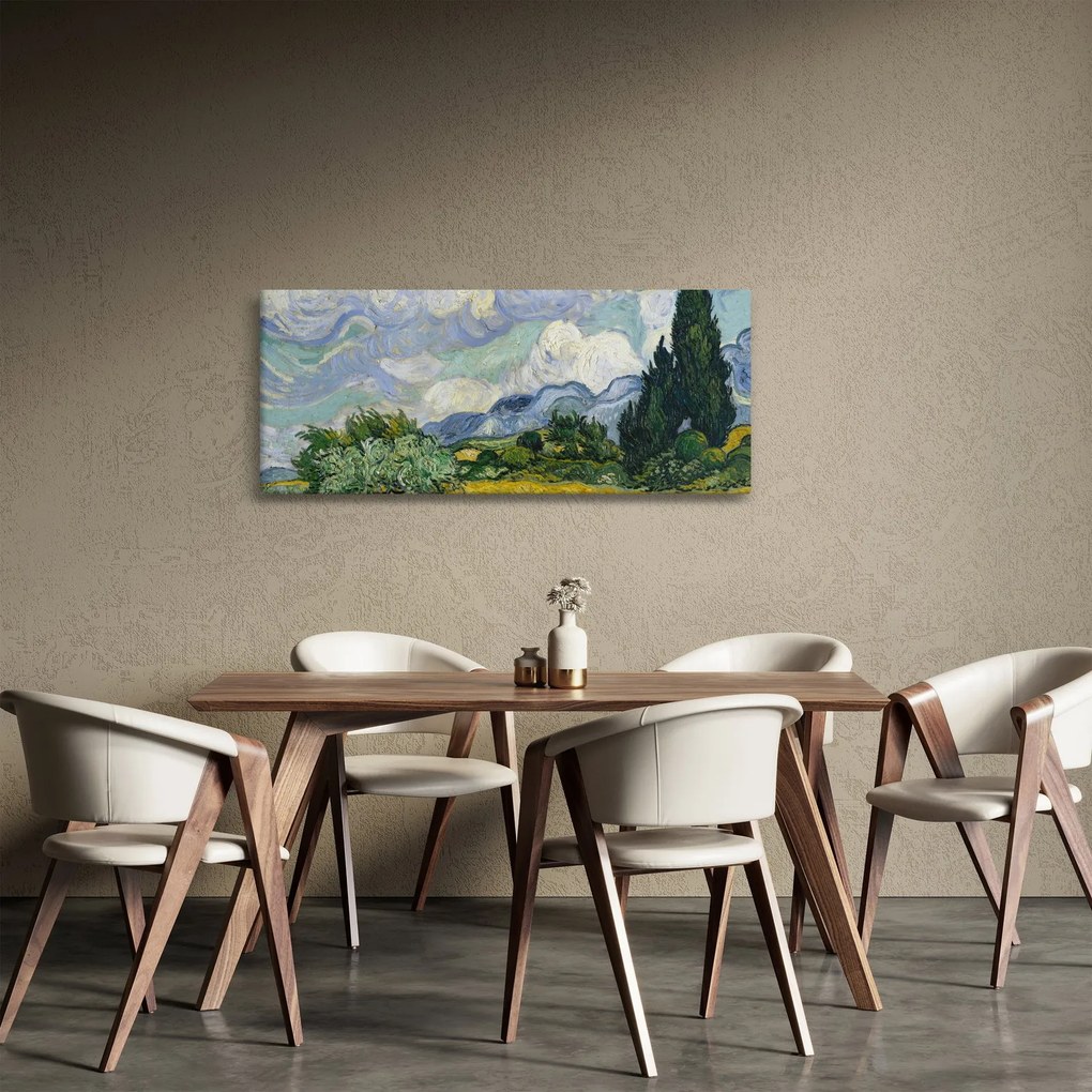 Obraz - Vincent van Gogh, Wheat Field with Cypresses, reprodukcia (120x50 cm)