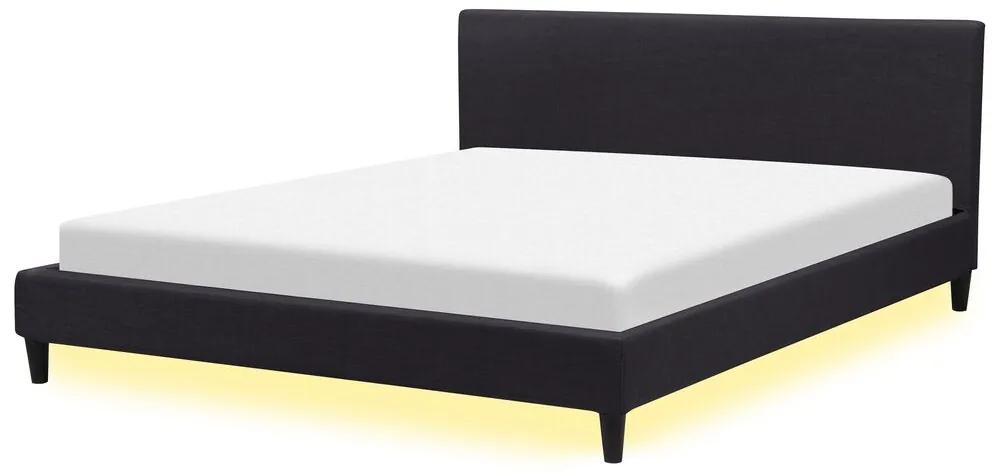 Čalúnená posteľ s bielym LED osvetlením 180 x 200 cm čierna FITOU Beliani
