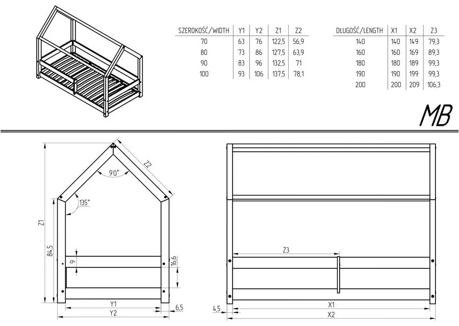 Domčeková detská posteľ z borovicového dreva 80x200 cm Mila MB - Adeko
