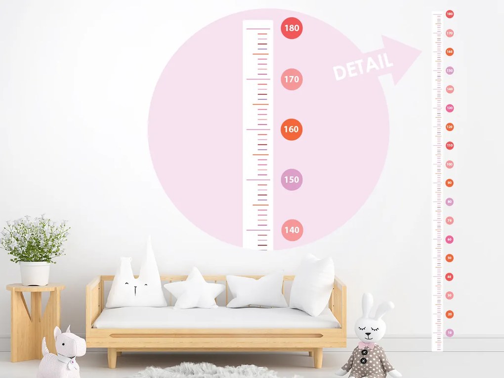 Detský meter pre dievčatá textilní prelepiteľná nálepka na stenu výška 140 cm