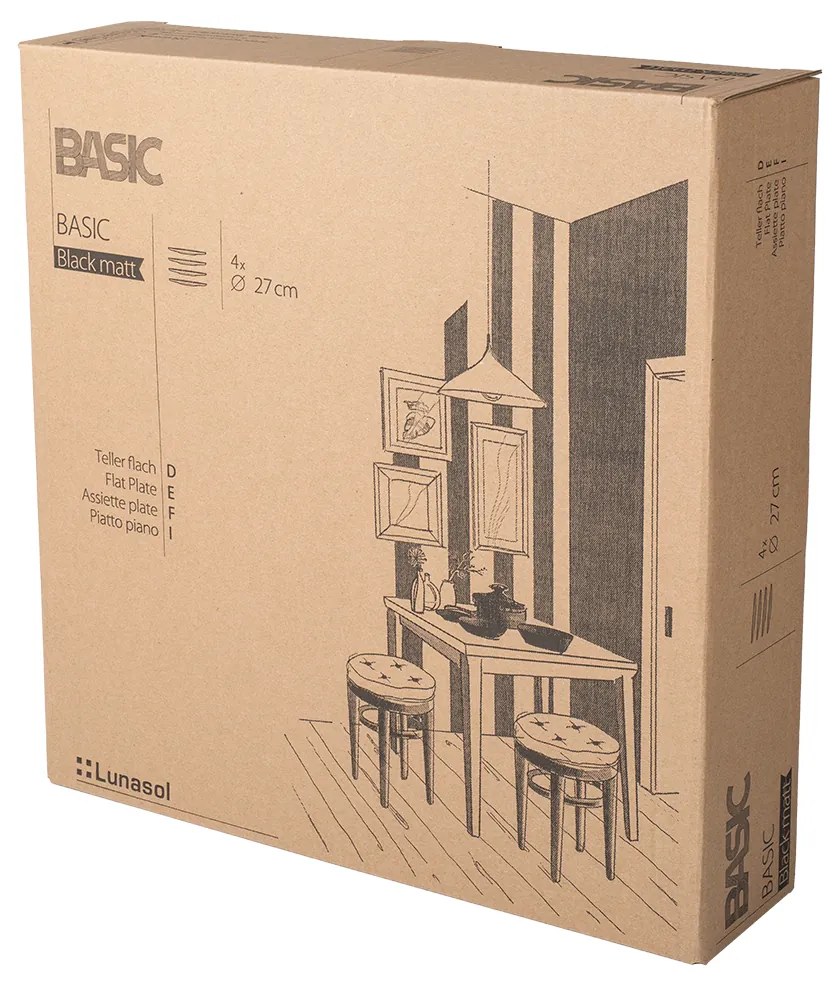 Tanier plytký 27 cm 4 ks — Basic čierny matný - 492780