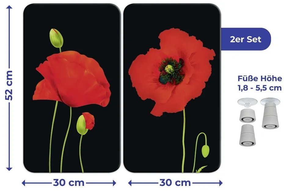 Kryty na sporák v súprave 2 ks z tvrdeného skla 52x30 cm Poppy - Maximex