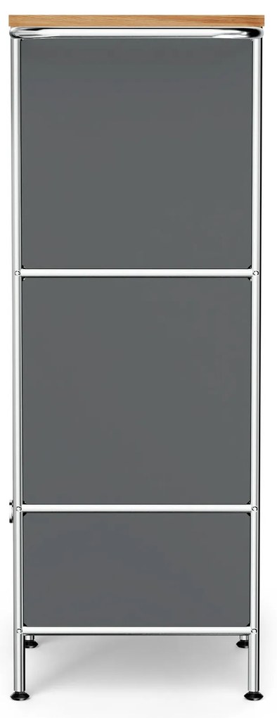 Kovová odkladacia skrinka »CN3« s drevenou doskou, 1 priehradkou a 4 zásuvkami, sivá