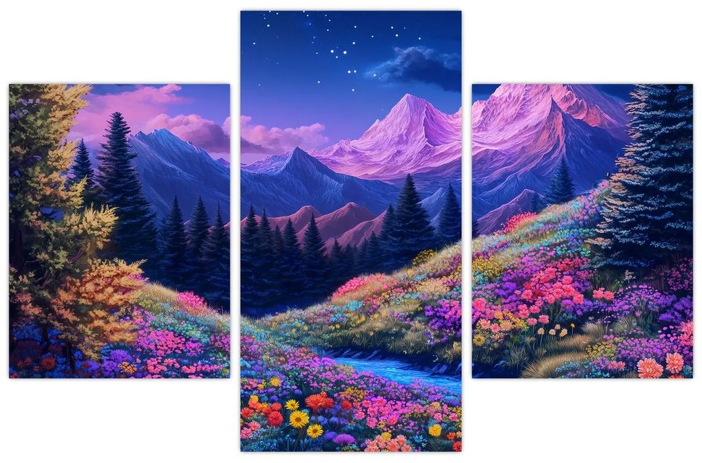 Obraz - Fialová krajina pri úplnku (90x60 cm)