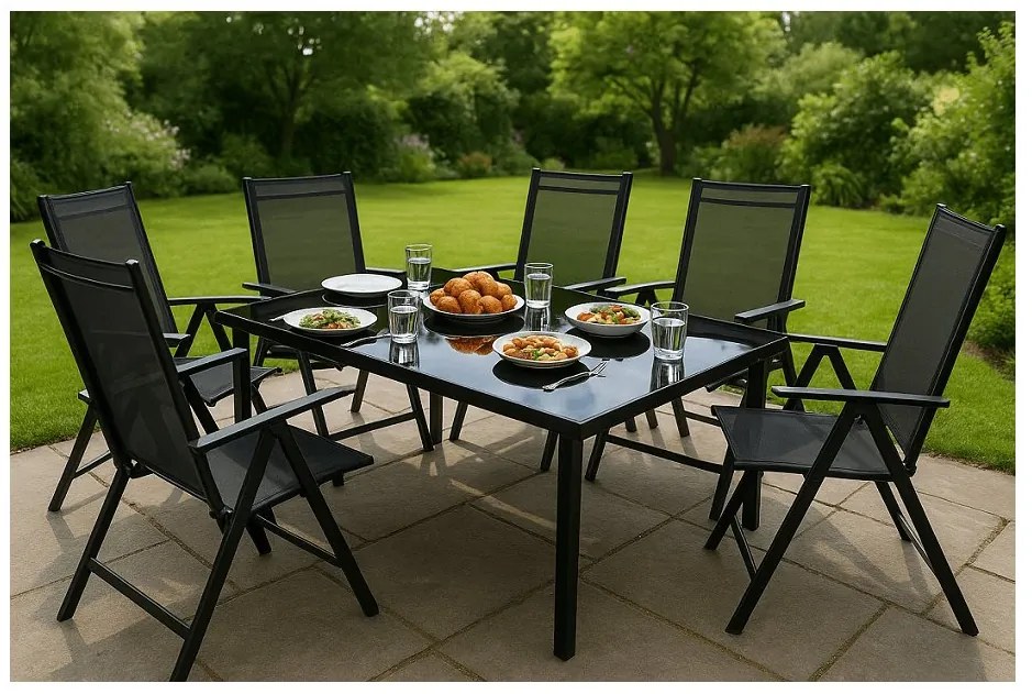 ZÁHRADNÉ KOMBO bioklimatická pergola s lamelami BestBerg BBP-12G + záhradný jedálenský set 6+1 BestBerg BBGF-53B
