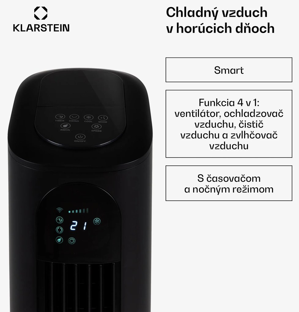 Klarstein Polar Tower Smart, ochladzovač vzduchu, ventilátor, 85 W, 7 l, diaľkový ovládač, 5 x chladiaci box