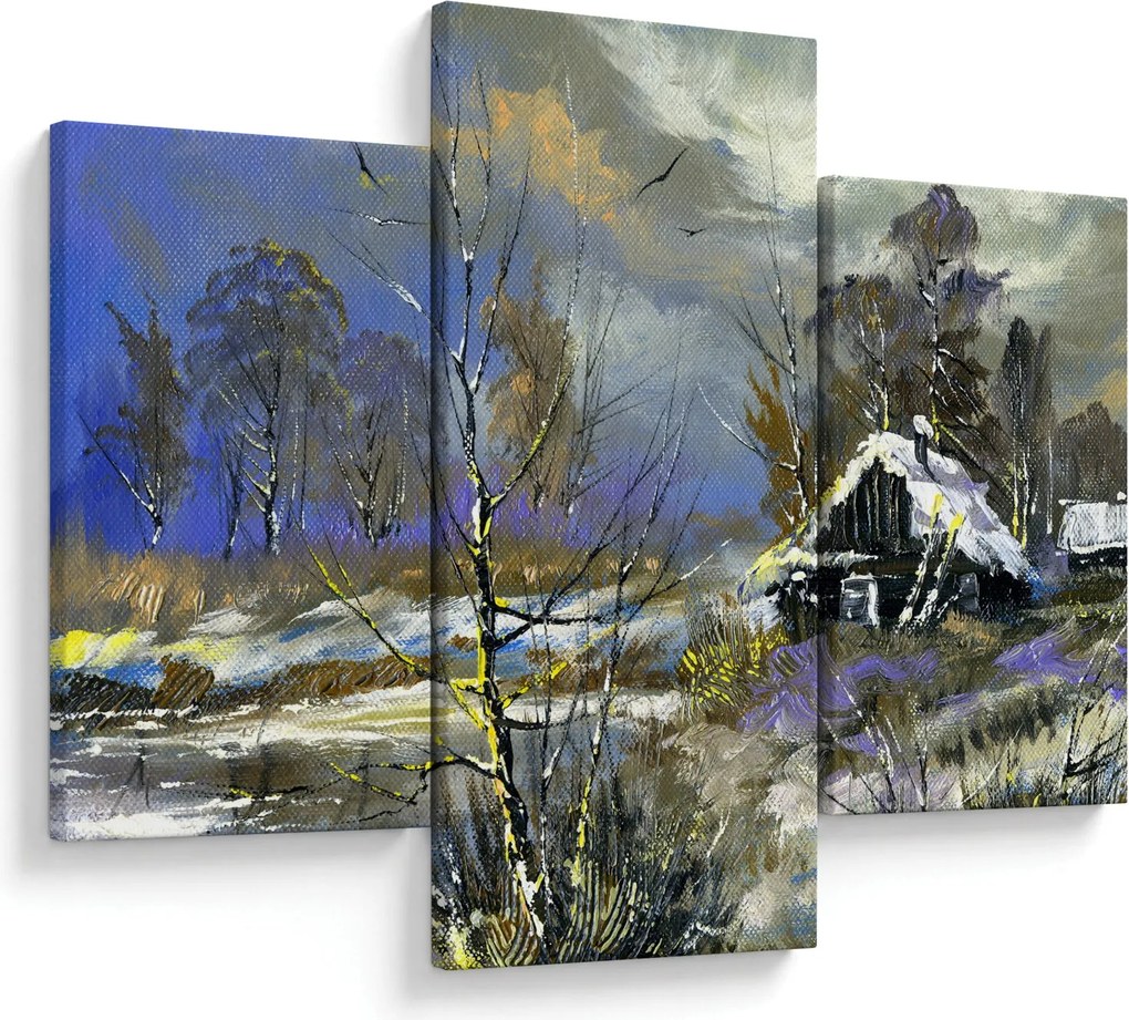 Obraz chalúpky v zimnej krajine, olejomaľba (90x60 cm)
