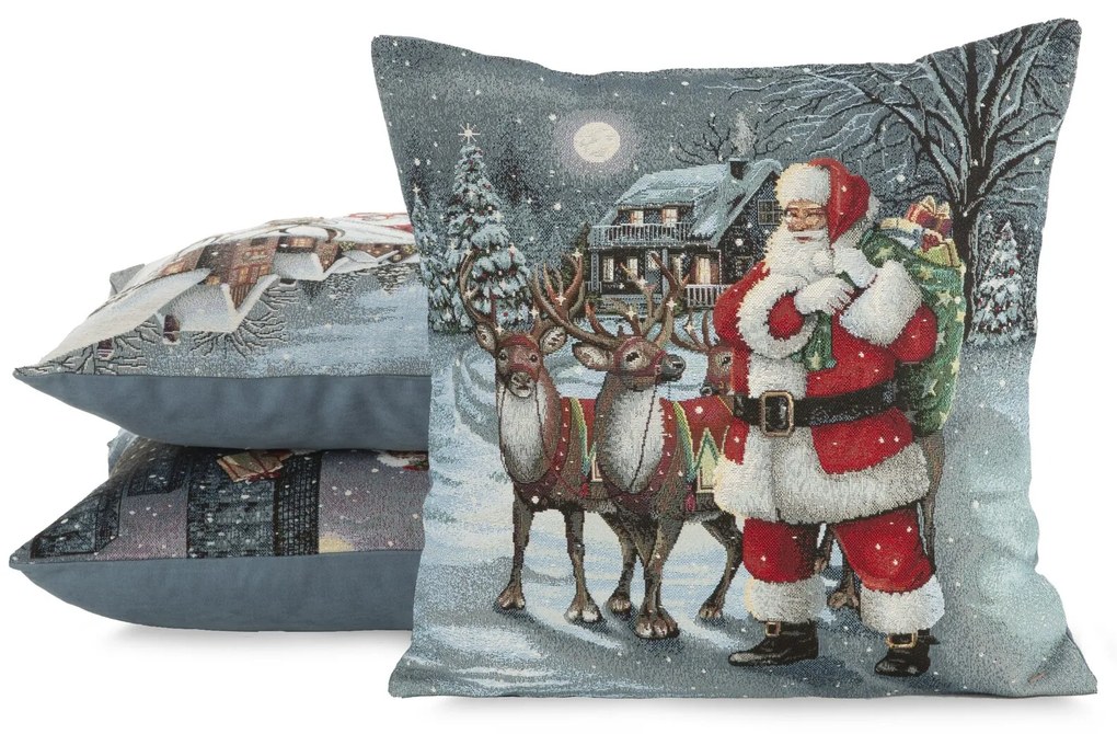 VIANOČNÁ GOBELÍNOVÁ DEKORAČNÁ OBLIEČKA NA VANKÚŠ MERRY4 45X45 CM VZOROVANÁ