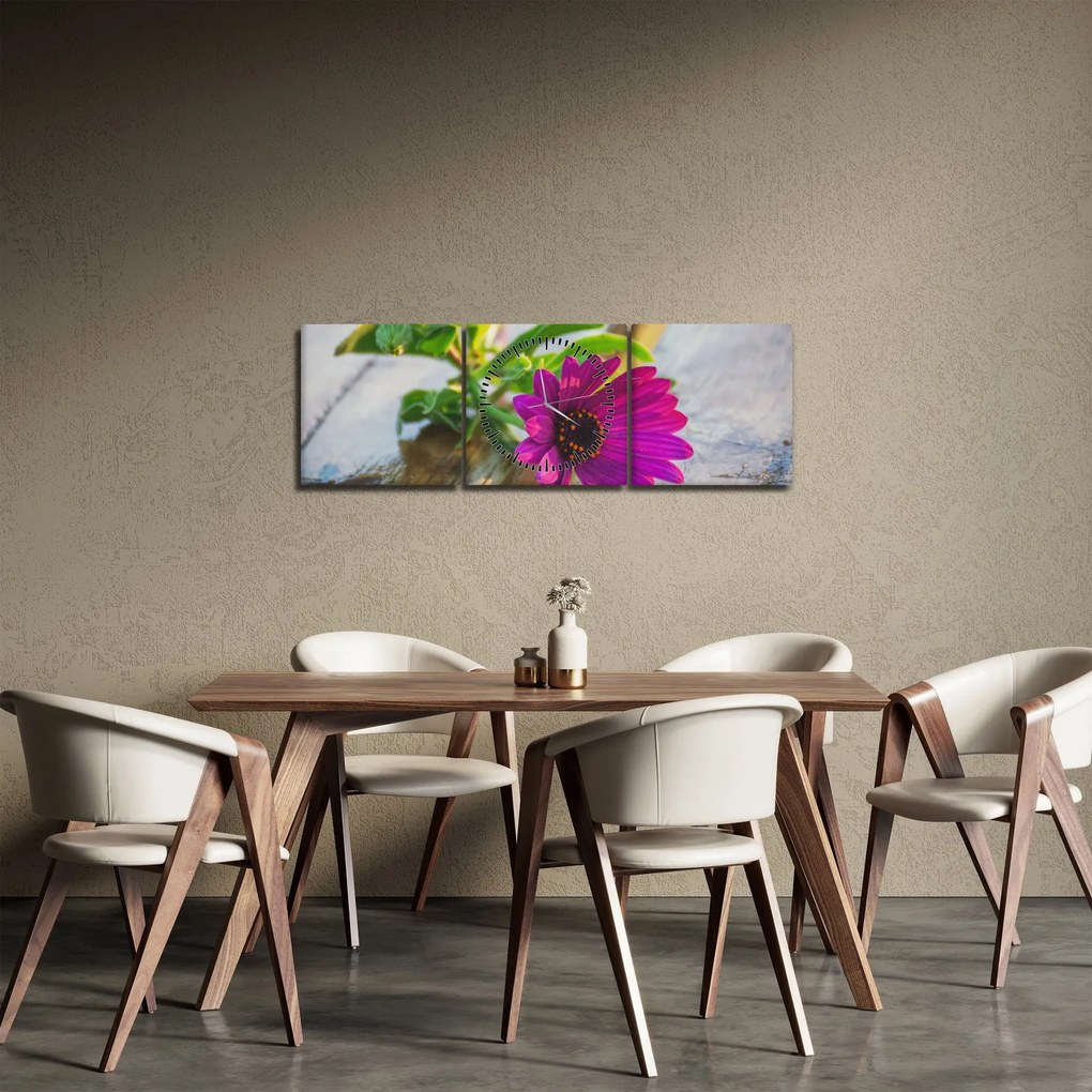 Obraz rezanej kvetiny (s hodinami) (90x30 cm)