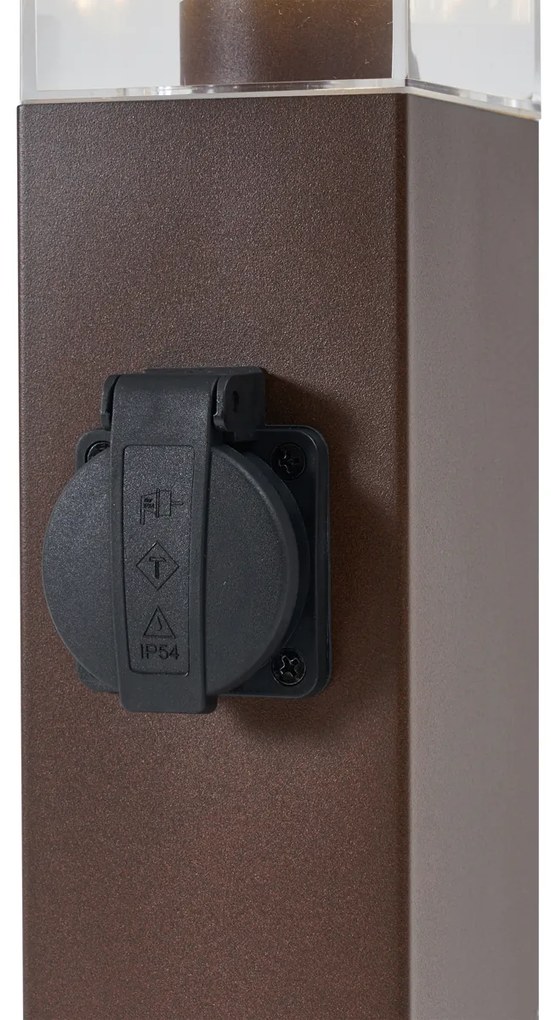 Vonkajšia lampa hrdzavo hnedá s čírym sklom 45 cm IP44 so zásuvkou a snímačom pohybu - Malios