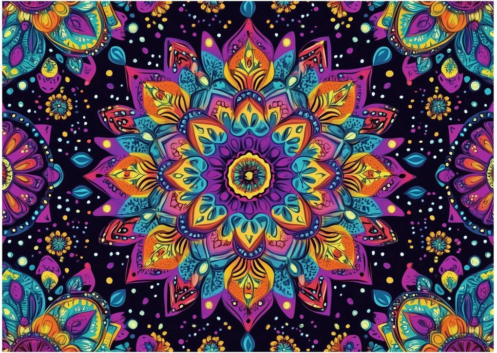 Sklenený obraz - Kaleidoskopická mandala (70x50 cm)