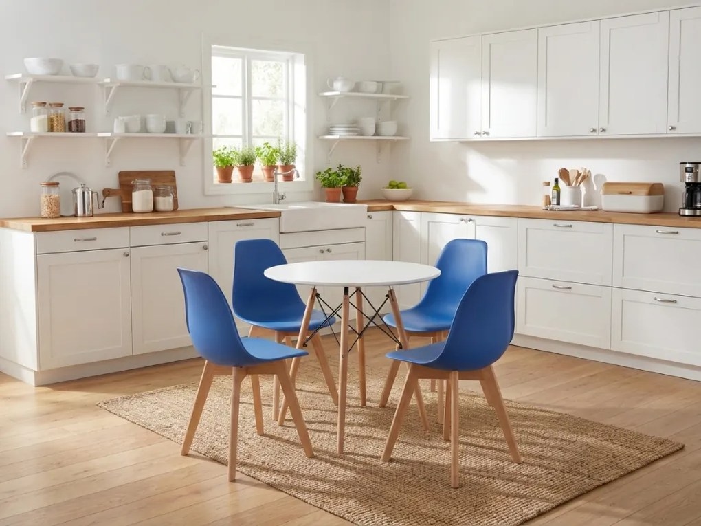 Modrá stolička KITO s bukovými nohami