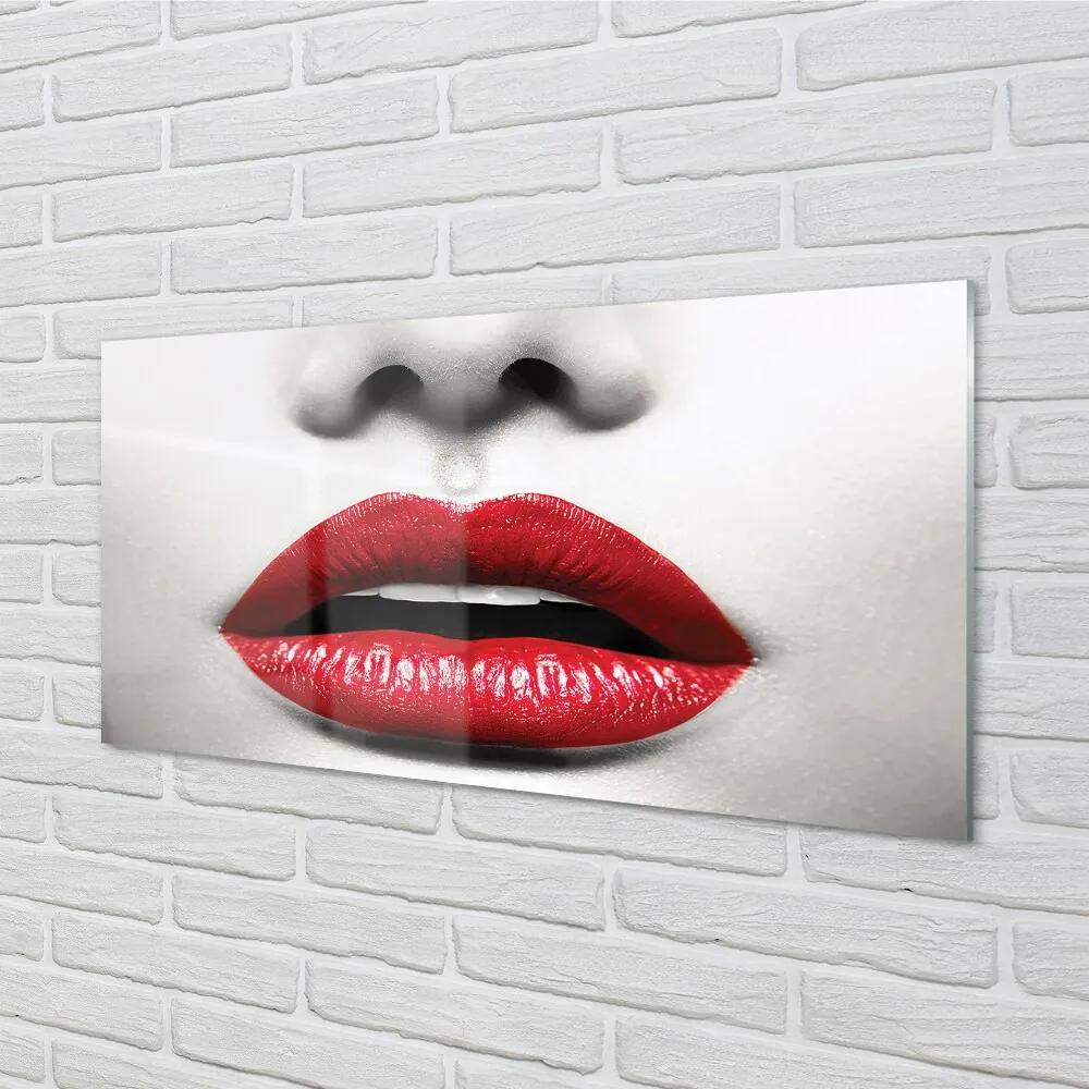 Obraz na skle Červené pery nos žena 125x50 cm