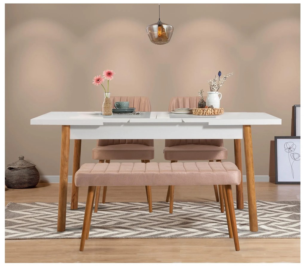 Jedálenský set Vlasta 4 (borovica atlantická + biela + kameň) (pre 4 osoby). Akcia -19%. Vlastná spoľahlivá doprava až k Vám domov. 1093779