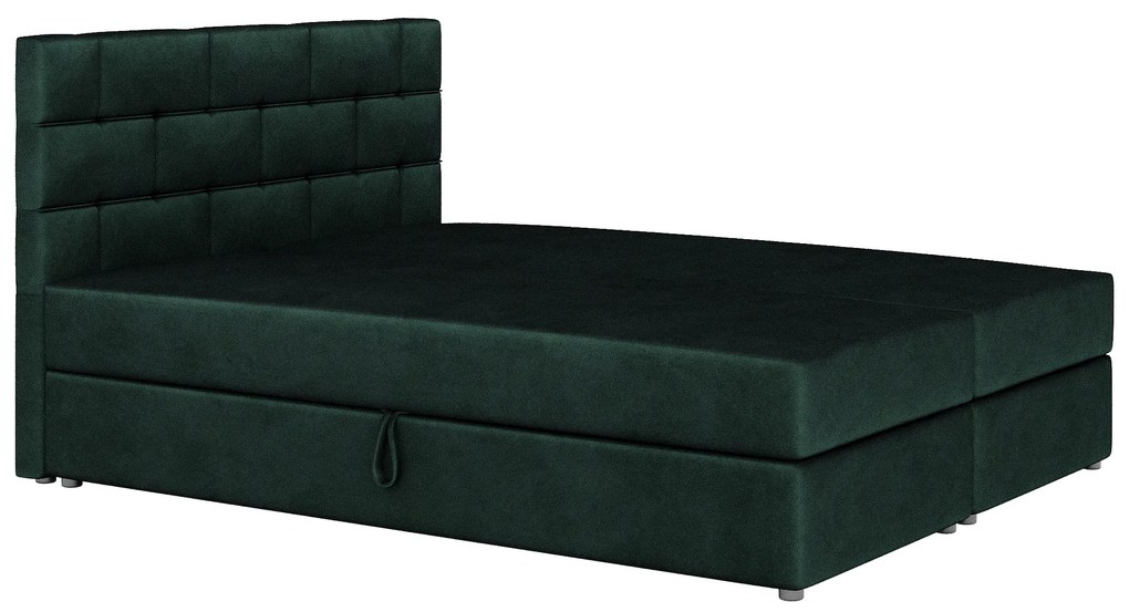 Manželská posteľ Boxspring 140x200 cm Waller (tmavozelená) (s roštom a matracom). Akcia -20%. Vlastná spoľahlivá doprava až k Vám domov. 1007713
