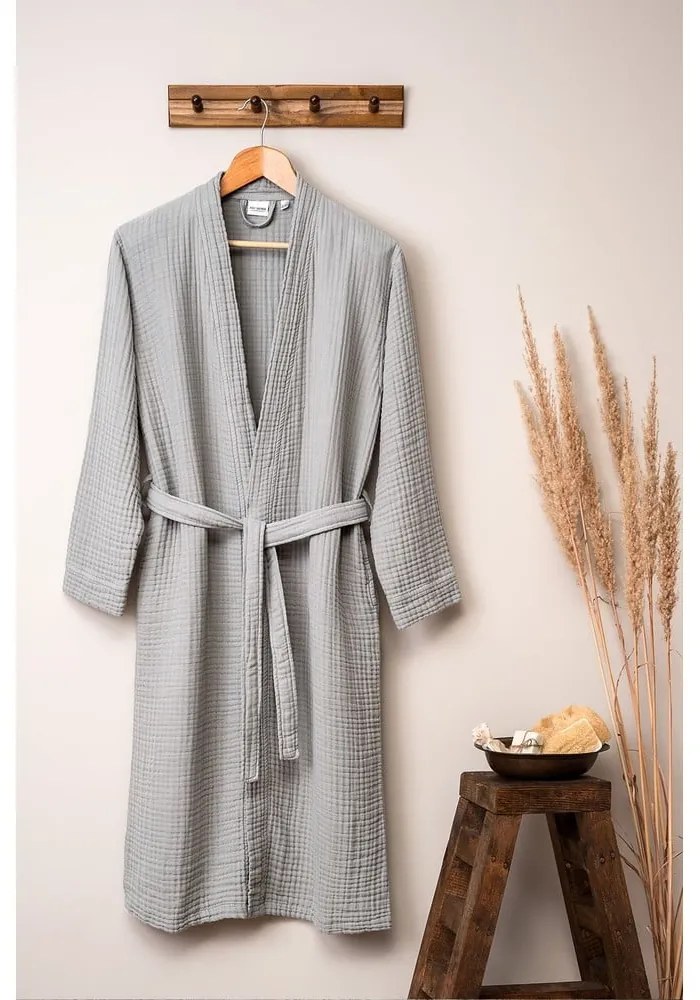 Sivý mušelínový župan veľkosť S/M Kimono – Foutastic