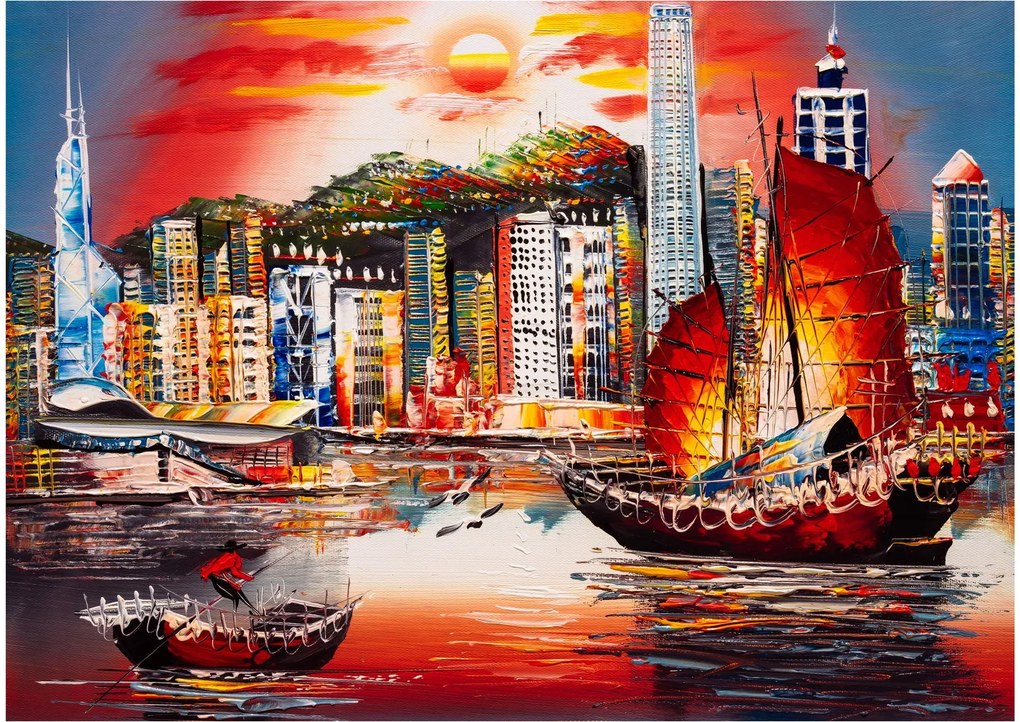 Obrázok - Victoria Harbor, Hong Kong, olejomaľba (70x50 cm)
