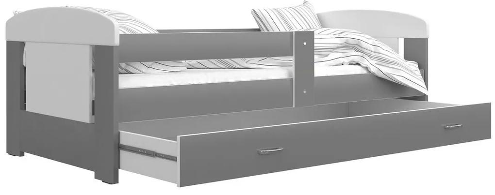 Expedo Detská posteľ JAKUB P1 COLOR, 80x180 cm, s ÚP, biely/šedý