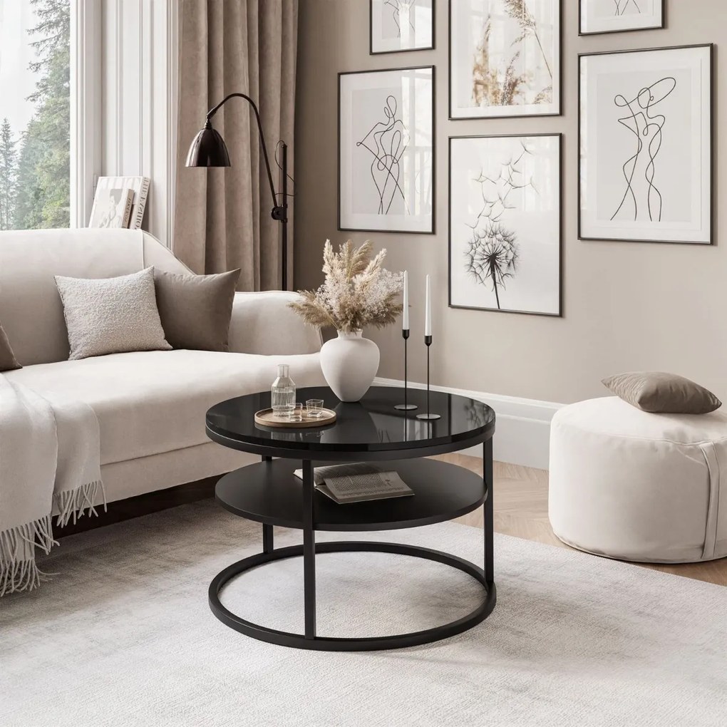 KONFERENČNÝ STOLÍK LEONARDO S POLICOU ČIERNY LESK + ČIERNY