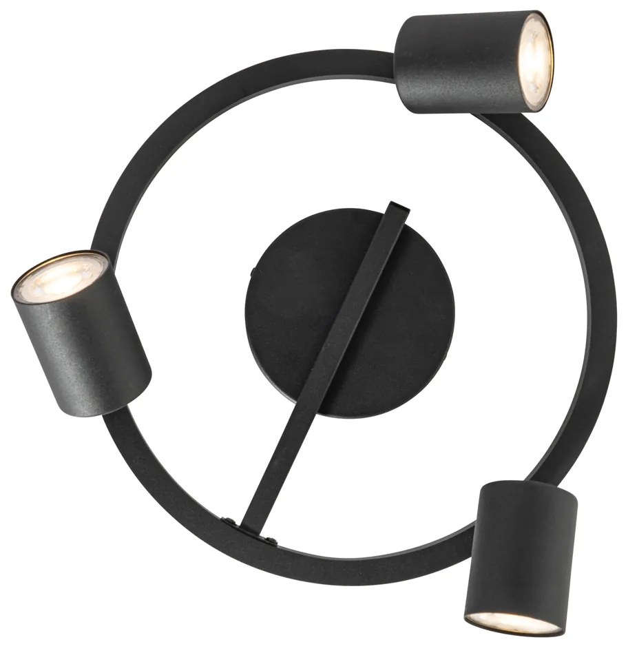 Stropný reflektor čierny GU10 50 mm 3-svetelný okrúhly vrátane podsvietenia a 3-cestného vypínača - Back Up