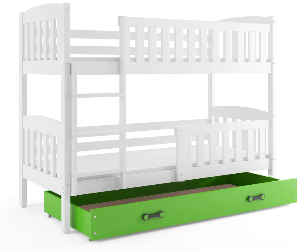 Poschodová posteľ KUBO - 190x80cm - Biela - Zelená