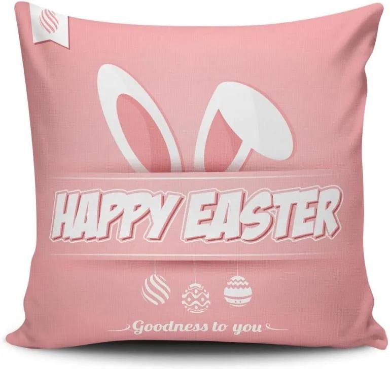 Ružová obliečka na vankúš Happy Easter, 45 × 45 cm
