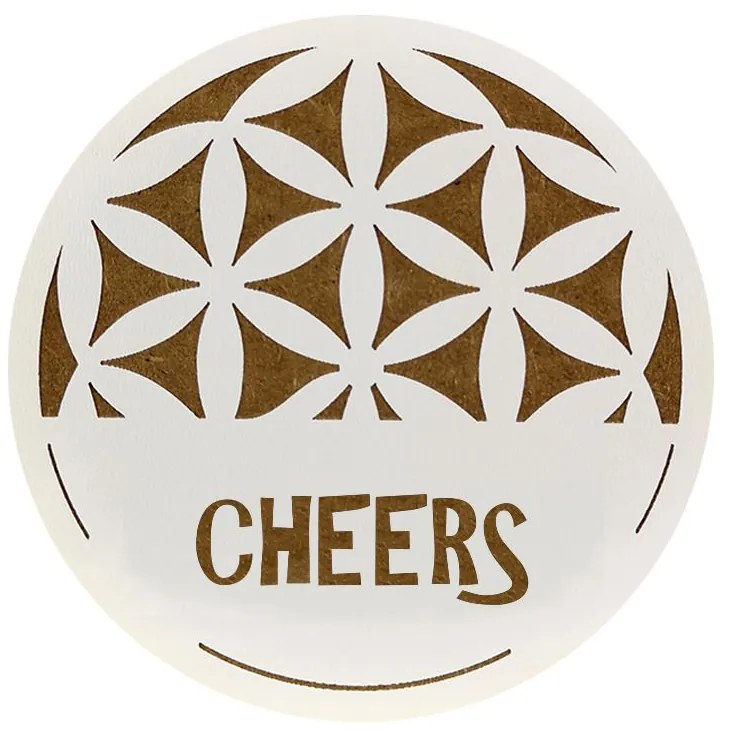 AMADEA Drevený podtácok okrúhly text "Cheers", priemer 10,5 cm, český výrobok