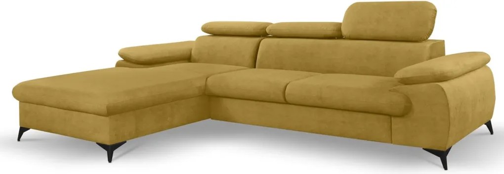 Rohová sedacia súprava Scala, kurkumovo žltá látka, ľavý roh