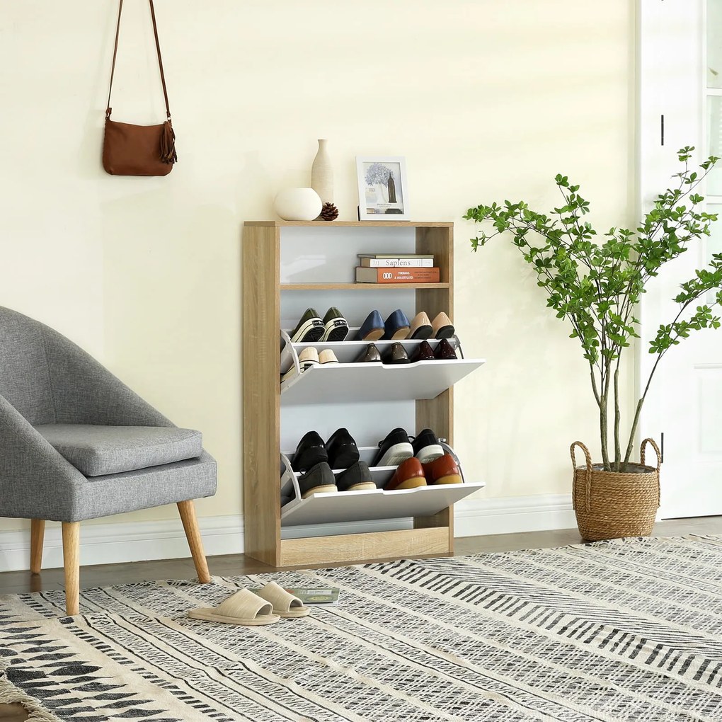 AKCIA Výklopný botník BOCO dekor dub a biela, 2 police II. akosť